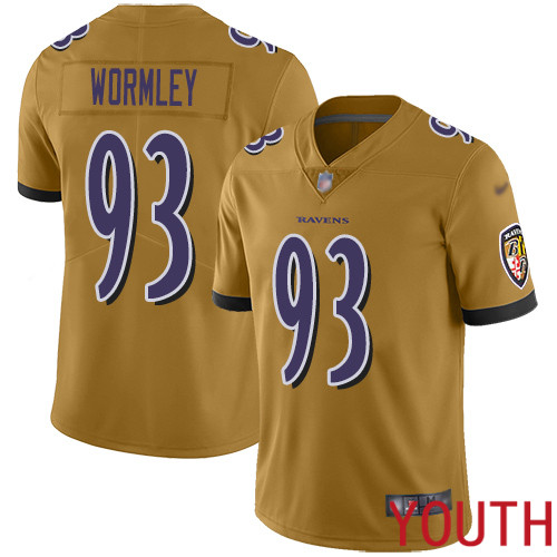 Baltimore Ravens Limited Gold Youth Chris Wormley Jersey NFL Football #93 Inverted Legend->youth nfl jersey->Youth Jersey